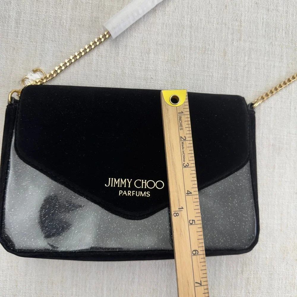 Jimmy Choo Parfums Black Velvet Glitter Crossbody‎ Bag Gold Chain JC Charm